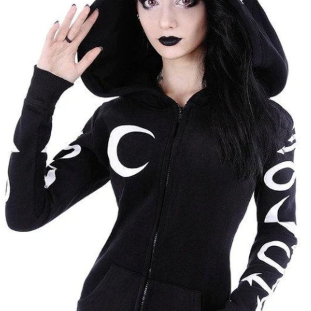 NWOT Goth Mall Witchcraft Symbol Zip Hoodie Black Size L